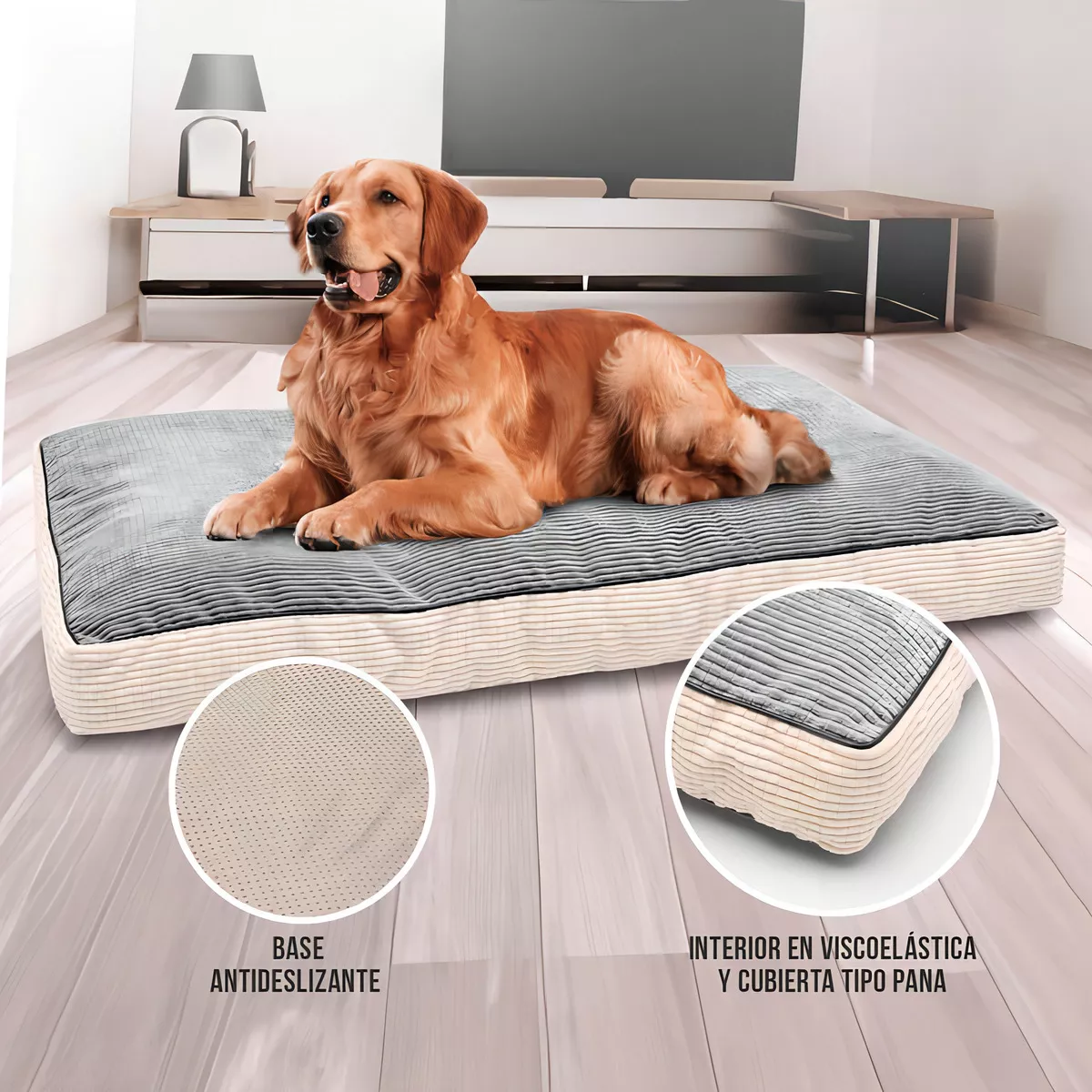 Cama Viscoelástica Premium para Perros Medianos con Espuma de Memoria Medidas 8 x 61 x 91 cmColor Gris