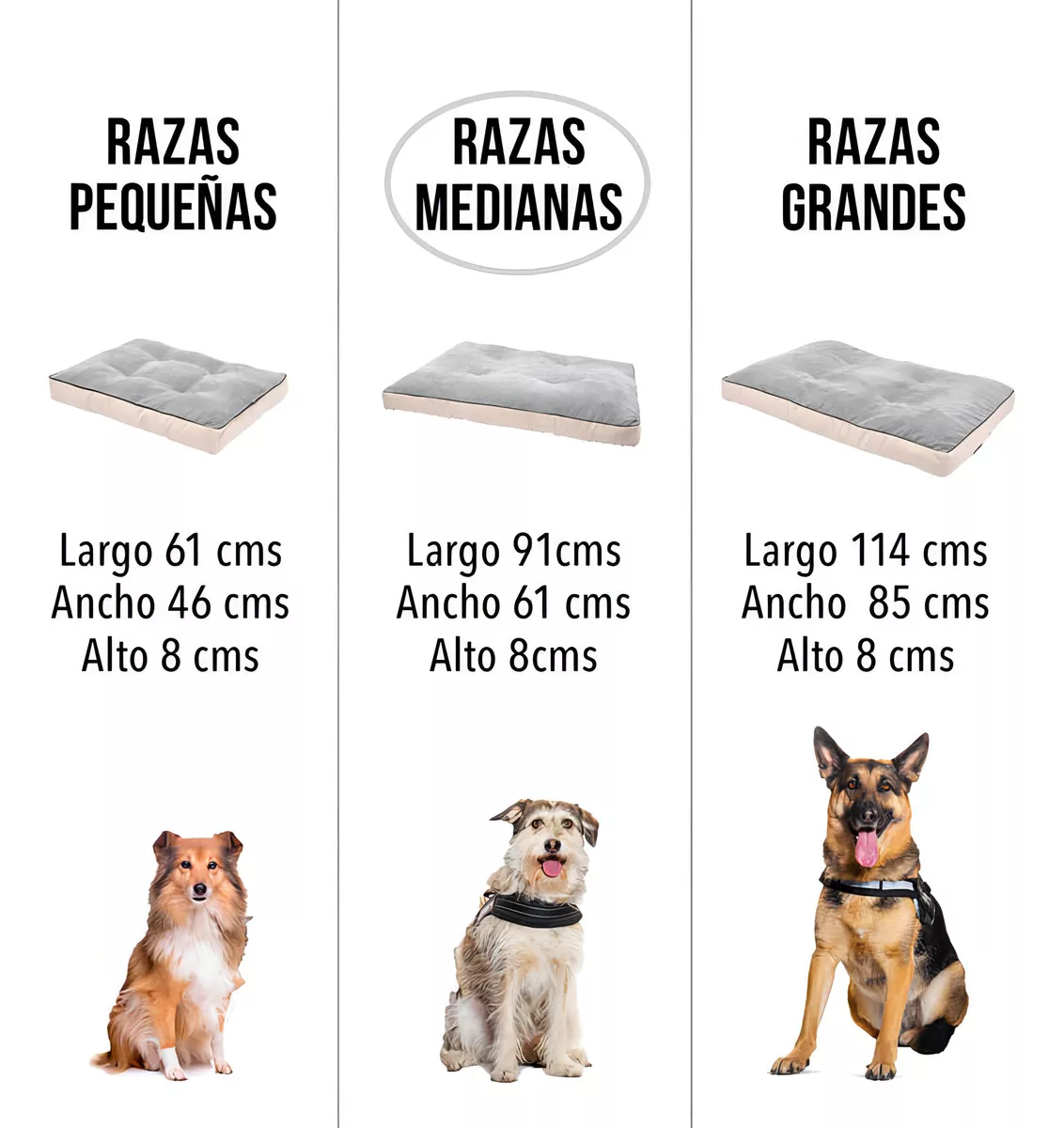 Cama Viscoelástica Premium para Perros Medianos con Espuma de Memoria Medidas 8 x 61 x 91 cmColor Gris