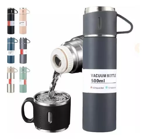 Termo de acero inoxidable con vasos para bebidas frías y calientes-2